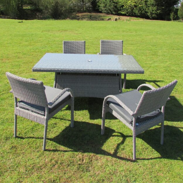 Grey Rattan Rectangular Table and 4 Chairs - Stockholm Range | Woodberry