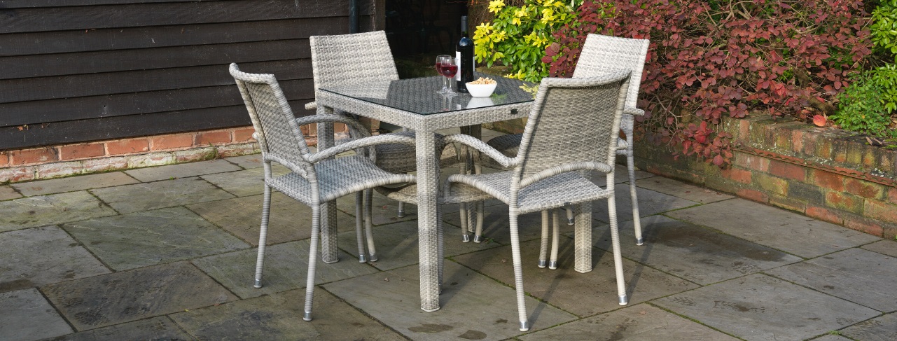 Outdoor Rattan Dining Table and Chairs Set Cream Grey - Woodberry