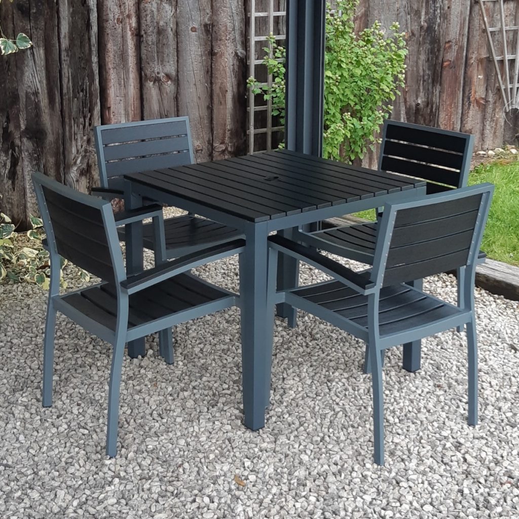 Atlantique Black Plastic & Aluminium Dining Table and Chairs Set