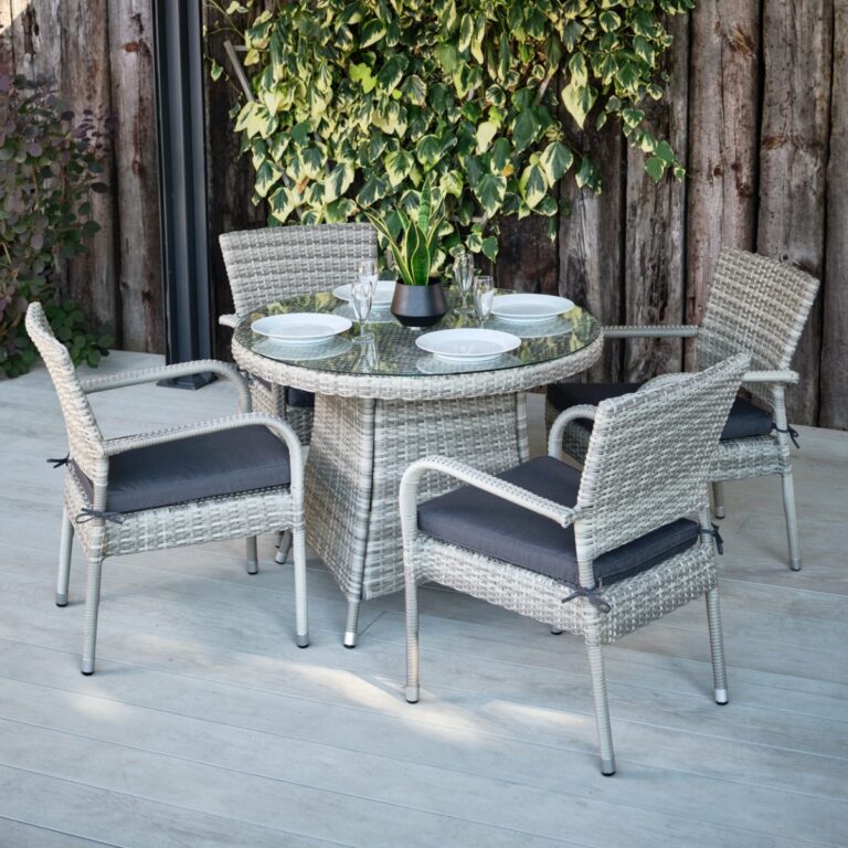 Cream Grey Rattan outdoor dining table and chairs set Clovelly range