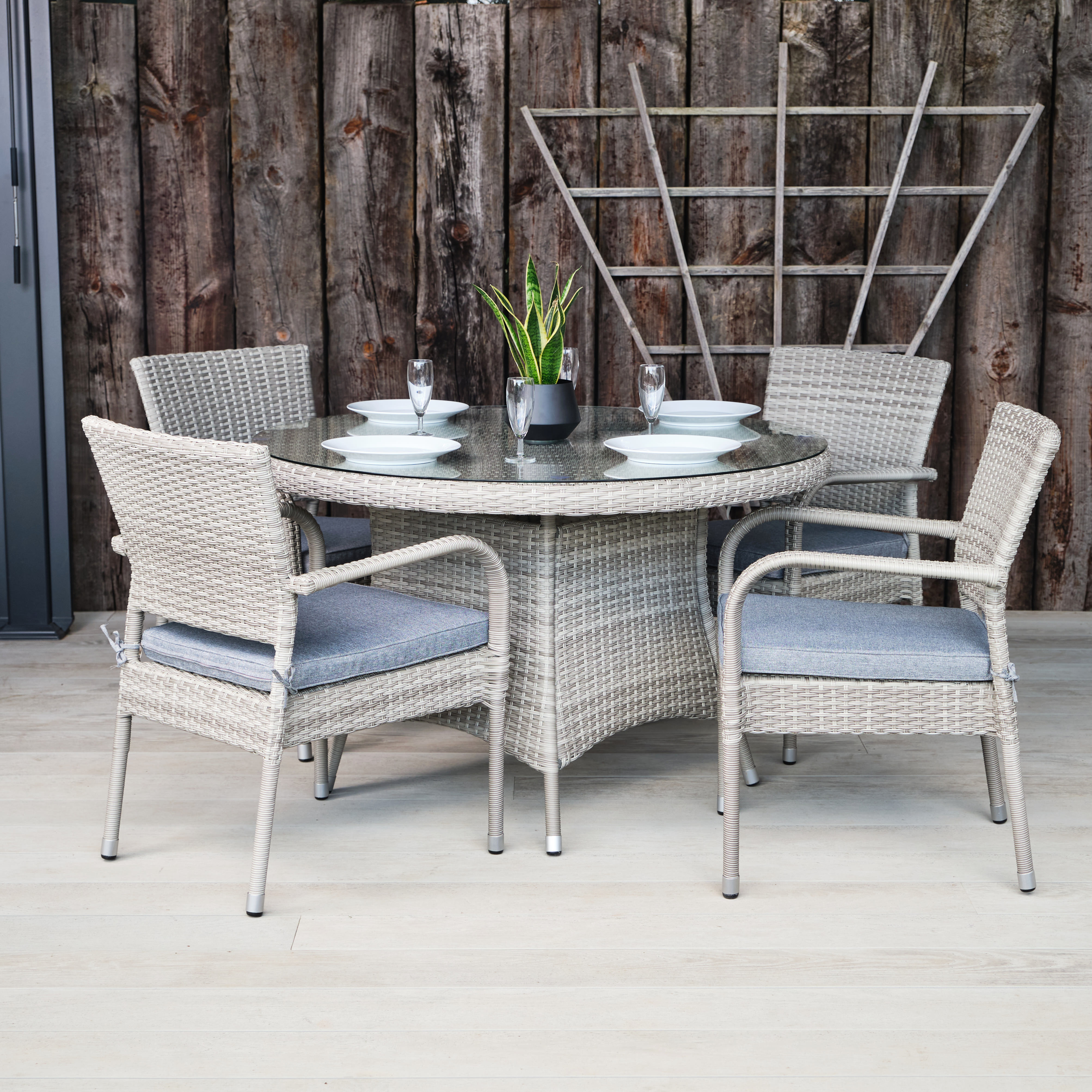Grey rattan outdoor dining table and 4 chairs Clovelly range - Woodberry