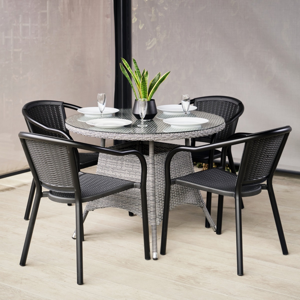 Grey And Black Rattan Dining Table And Chairs Set Woodberry