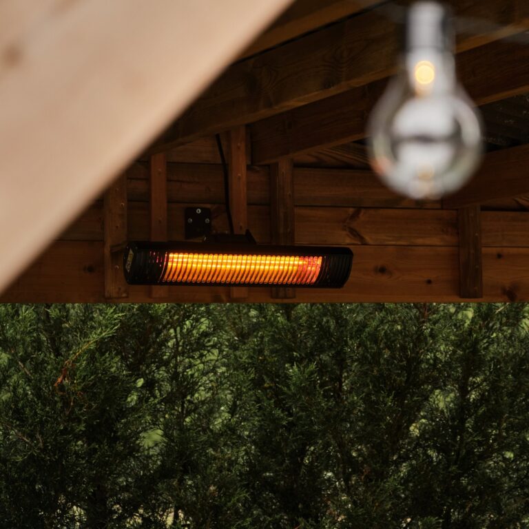 2kw Electric Patio Heater Under A Wooden Gazebo Close Up - Woodberry