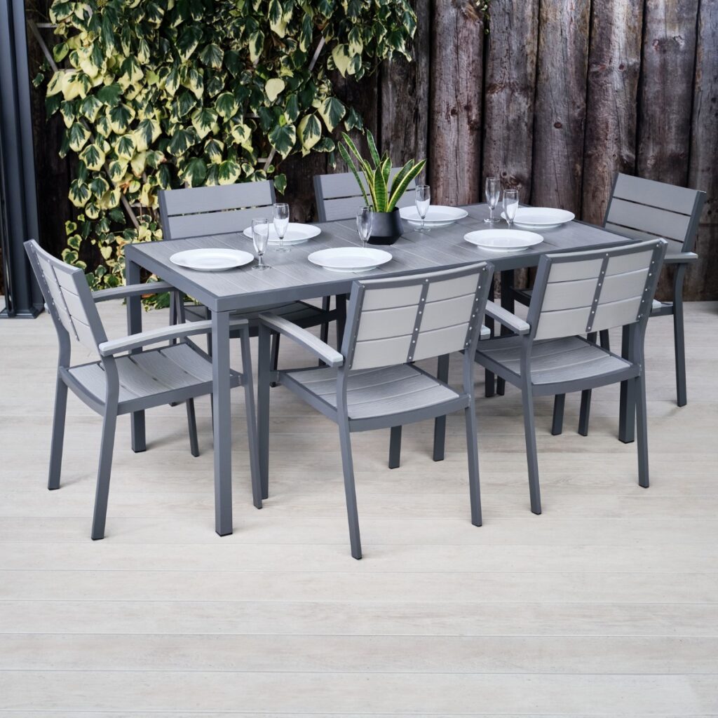 Grey Plastic & Aluminium Table and 6 Chairs - Pacific Range - Woodberry