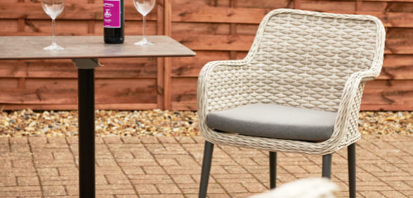 Cream rattan weave dining chair