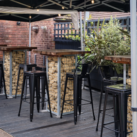 Gabion Bar Tables Black stools