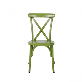 green metal cross back chair