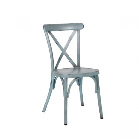 Blue metal cross back chair