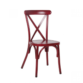 Red metal cross back chair