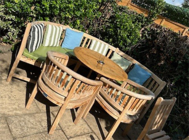 Teak Curved Bench with Cushions