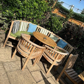 Teak Curved Sofa Benches with Cushions