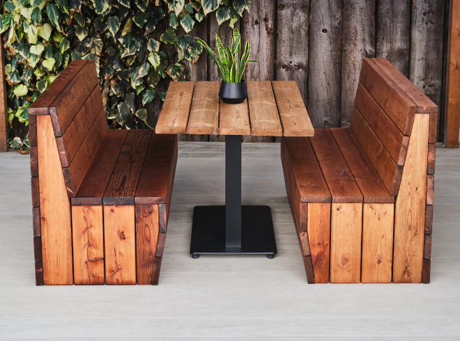 Wood Booth Benches and Table