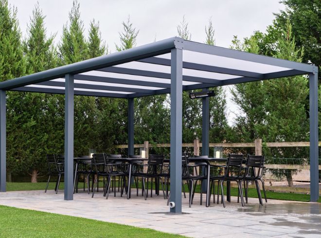 Aluminium shelter with polycarbonate roof