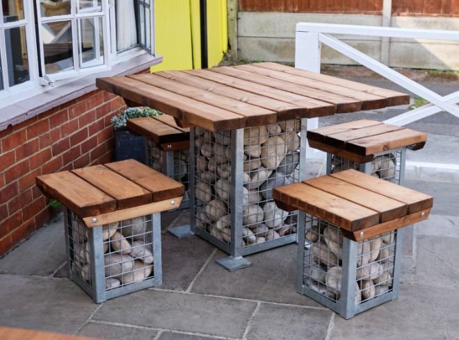 Gabion Table and Stools (1)