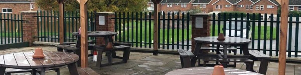 Southcott Village Residents Association LN7 2QN Commercial Wooden Gazebo Recycled Plastic Round Picnic Table