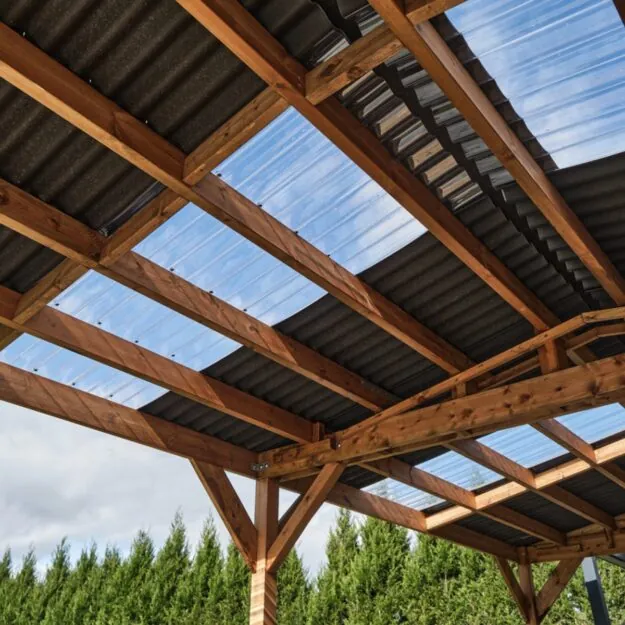 Clear roof lights on wooden gazebo