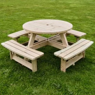 commercial round wooden picnic table 8 seater