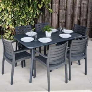 grey metal outdoor dining table