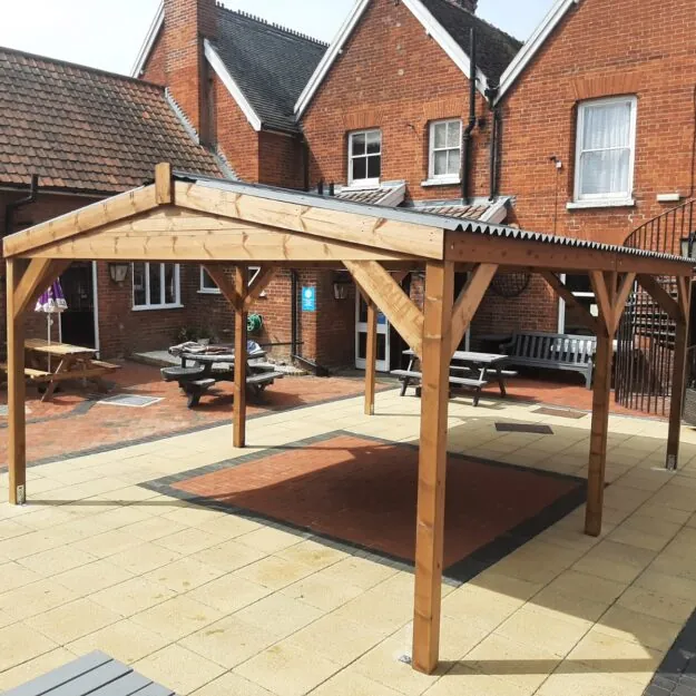 wooden gazebo with roof