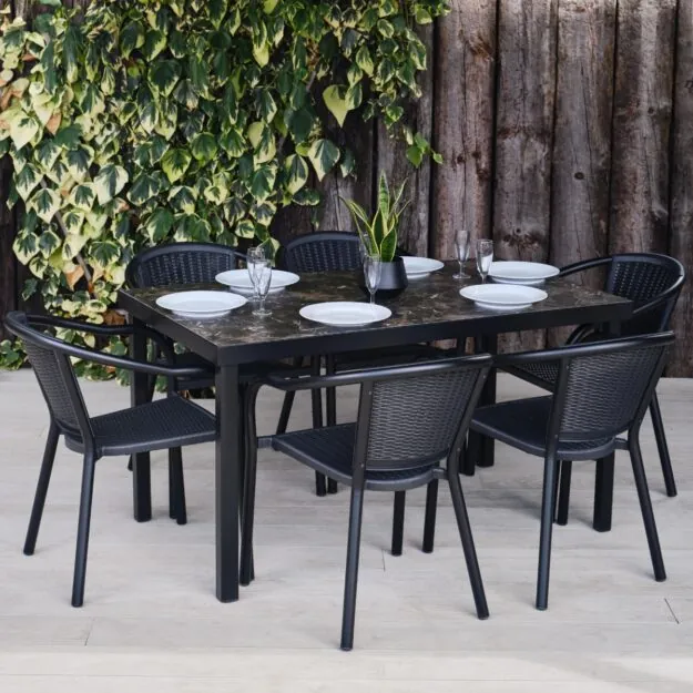 rectangular outdoor table and 6 chairs