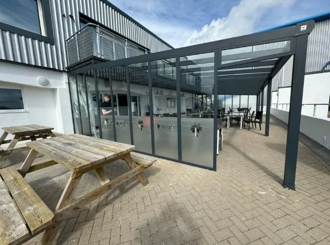 On-site pics of aluminium shelter with glass sides installation 1